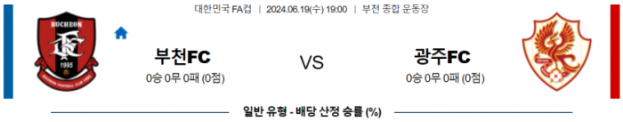 한국 FA컵 6월 19일 19:00 부천 FC 1995 : 광주 FC